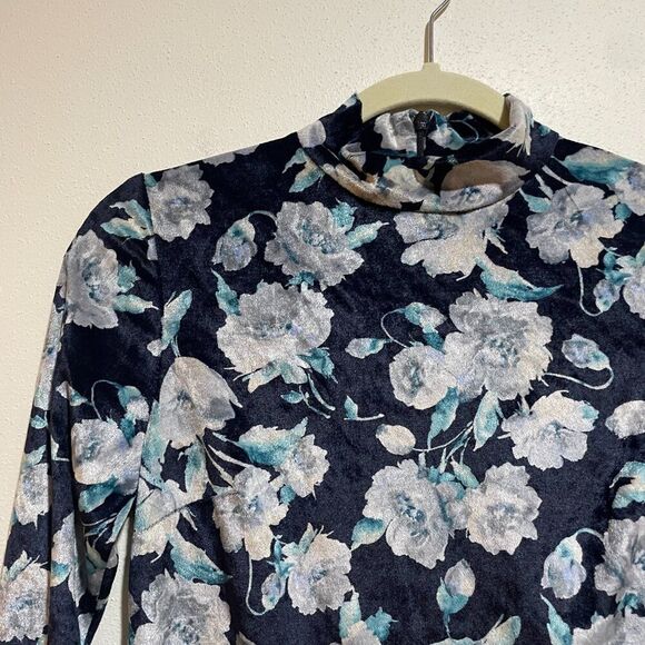 No. 6 Store Size 1=S Navy Velvet Floral Mock Neck Long Sleeve Midi Dress - Picture 6 of 14
